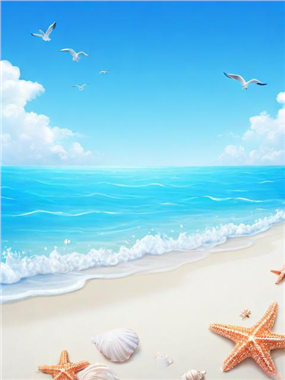 唯美蓝色天空海边沙滩背景图片